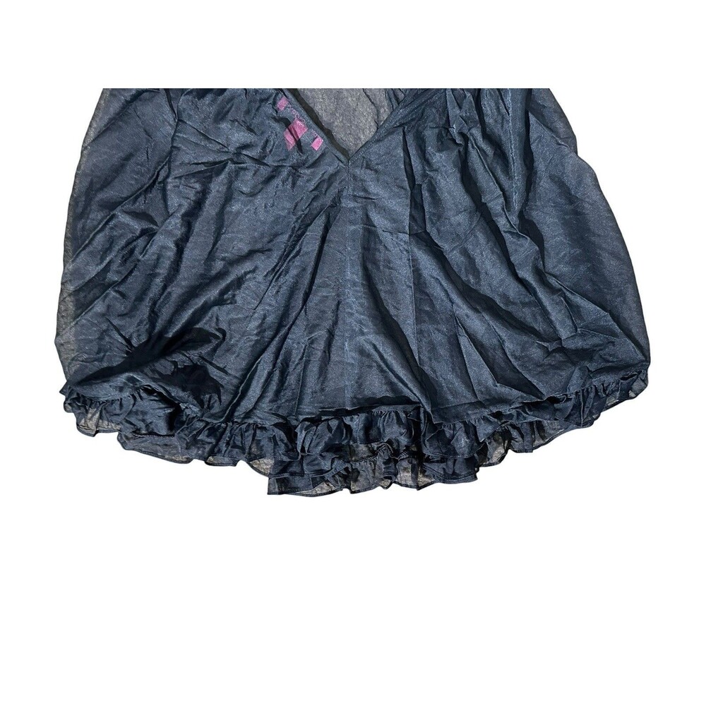 Betsey Johnson Intimate Sheer Babydoll Black Pink Lingerie Nighty Ruffle Large - Picture 5 of 9